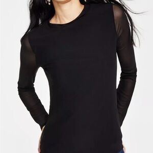INC International Concepts Black Long Sleeve Mesh Top Large